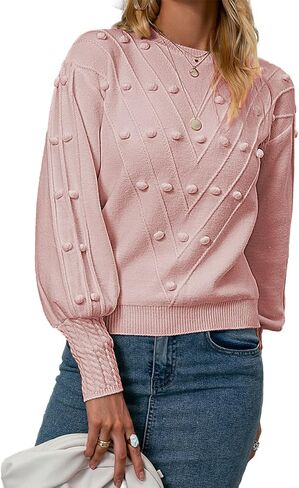 Simplee Women’s Sweater Crew Neck Long Lantern Sleeve Chunky Knit Pullover Sweater Casual Solid Color Tops Jumper in Saudi Arabia