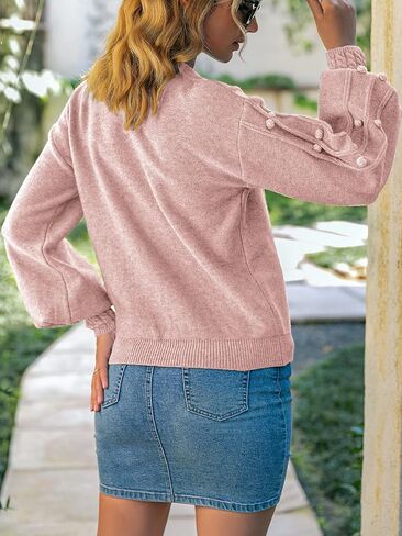 Simplee Women’s Sweater Crew Neck Long Lantern Sleeve Chunky Knit Pullover Sweater Casual Solid Color Tops Jumper in Saudi Arabia