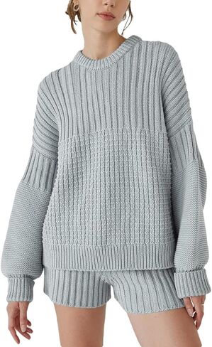 سترات نسائية كبيرة الحجم بأكمام طويلة وياقة دائرية، بلوفر محبوك فضفاض ومكتنز in Kuwait