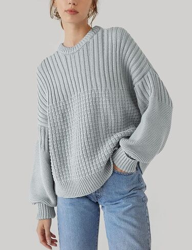 سترات نسائية كبيرة الحجم بأكمام طويلة وياقة دائرية، بلوفر محبوك فضفاض ومكتنز in Kuwait