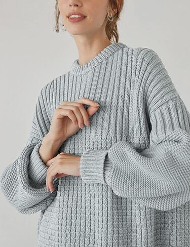 سترات نسائية كبيرة الحجم بأكمام طويلة وياقة دائرية، بلوفر محبوك فضفاض ومكتنز in Kuwait