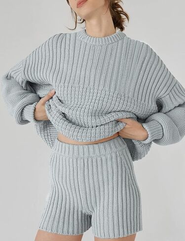 سترات نسائية كبيرة الحجم بأكمام طويلة وياقة دائرية، بلوفر محبوك فضفاض ومكتنز in Kuwait