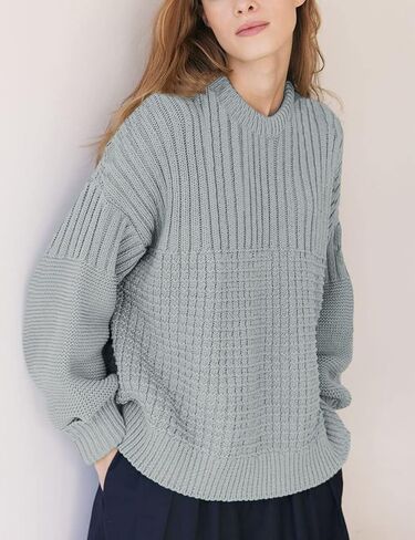 سترات نسائية كبيرة الحجم بأكمام طويلة وياقة دائرية، بلوفر محبوك فضفاض ومكتنز in Kuwait