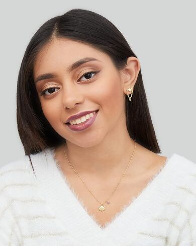 ديزني عقد ذا ليتل ميرميد 16 انش + 2 انش - قلادة صدفة مطلية بالفضة الاسترلينية مطلية بالذهب الاصفر مع حلية زركونيا مكعب ارجواني للنساء، فضة ستيرلينج، زركونيا مكعب, فضة استرلينية, مكعب زركونيا in Kuwait