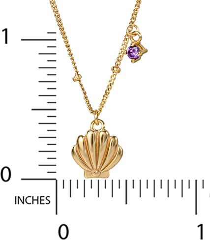 ديزني عقد ذا ليتل ميرميد 16 انش + 2 انش - قلادة صدفة مطلية بالفضة الاسترلينية مطلية بالذهب الاصفر مع حلية زركونيا مكعب ارجواني للنساء، فضة ستيرلينج، زركونيا مكعب, فضة استرلينية, مكعب زركونيا in Kuwait