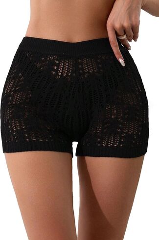 Verdusa Women's Striped Knitted Tie Front Swimsuit Crochet Cover Up Shorts in Saudi Arabia