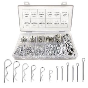 420Pcs Cotter Pin Assortment Kit R Clips Spring Retaining Hair Pins Assortment Kit, Including 6 Sizes 200PCS Cotter Pins and 6 Sizes 220PCS Hairpin Pins, Zinc-Plated
