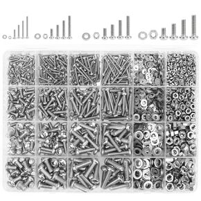 1285 Pieces M2 M3 M4 M5 Screws Nuts Washers Assortment Kit, Metric Screw Set, Bolts and Nuts, Machine Screws, Fully Machine Thread (Silver, Button Head Socket Cap Screws Kit,)