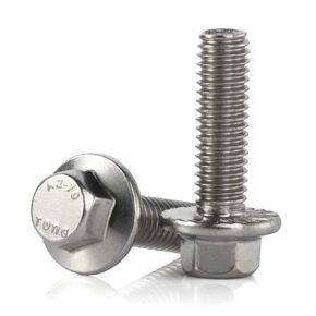 M6-1.0 x 20mm Flanged Hex Head Bolts Flange Hexagon Screws, Stainless Steel 18-8 (304), Plain Finish, 25 PCS