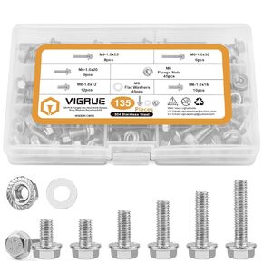 M8-1.25 x 16/20/25/30/35mm Flanged Hex Head Bolts, VIGURE 90PCS M8 Flange Hexagon Screws Serrated Flange Nuts Washers, Stainless Steel 18-8 (304), DIN 6921