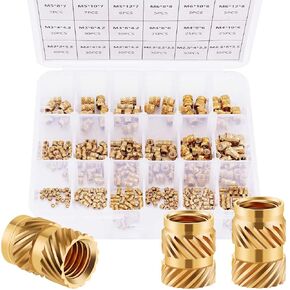 380Pcs Metric Threaded Inserts M2 M2.5 M3 M4 M5 M6 Knurled Brass Female Thread Nuts Inserts Assortment Kit for Plastic and 3D Printing Components.