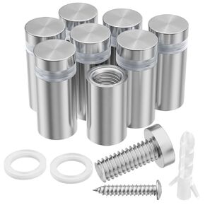 LuckIn 8 Pack Standoff Screws for Acrylic (1 in. Dia x 1 in. L), Stainless Steel Stand Off Wall Mounts Hardware for Sign Holder, Silver