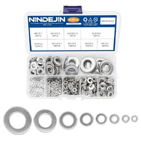 NINDEJIN 500Pcs Black Washer Assortment Kit, Metric Flat Washers, 8 Sizes Small Pure Carbon Steel Assorted Washer for Screws, M2 M2.5 M3 M4 M5 M6 M8 M10 Washer for Bolt, Metal Washers for Fastener