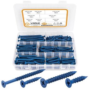 VIGRUE 1/4" 3/16" Concrete Screws Assortment Kit 210PCS Flat Head Cement Screws for Anchoring to Masonry, Block or Brick, Diamond Point, Length 1-1/4" to 2-3/4"