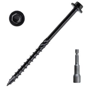 LIONMAX Structural Wood Screws 6 Inch, 300-PCS #14 X 6" Heavy Duty Black Timber Screws, Rust Resistant, Hex Head Outdoor Log/Landscaping Wood Screw, Hex Socket Included