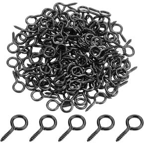 160 Pieces 1 inch Screw Eyes, Black Zinc Plated Steel Screw Eyes, Self Tapping Screw Hooks, Metal Eye Hooks, Eyelet Screws