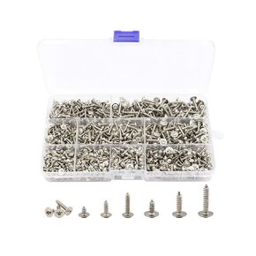 900pcs M2.3 M2.6 M3 Truss Head Self Tapping Screws, Wafer Head Screws, Pan Head with Washer Screw 9 Sizes Self Tapping Screws Assortment Kit, Carbon Steel (Blacking)