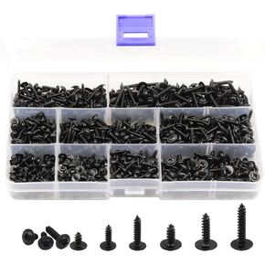 900pcs M2.3 M2.6 M3 Truss Head Self Tapping Screws, Wafer Head Screws, Pan Head with Washer Screw 9 Sizes Self Tapping Screws Assortment Kit, Carbon Steel (Blacking) in Saudi Arabia