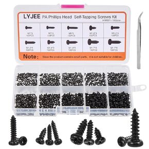 1000Pcs Mini Screw kit M1 M1.2 M1.4 M1.7 Phillips pan Head Micro Screws Self-Tapping Electronic Small Metric Screw PA Nickel-Plated