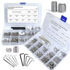 830pcs Set Screw Assortment Kit, Standard SAE + Metric Allen Head Socket Hex Grub Set Screws, Stainless Steel Set Screws for Bathroom Fixtures, Door Handles (M3-M8, 1/8"-40 to 5/16"-18)