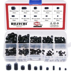 Hilitchi 240Pcs 19Sizes SAE Stainless Hex Allen Head Socket Set Screws Grub Screw Bolts Assortment Kit Internal Hex Drive Cup-Point Screws with 7 Hex Wrenches