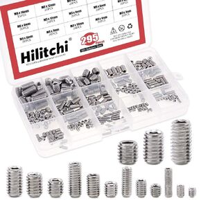 Hilitchi 240Pcs 19Sizes SAE Stainless Hex Allen Head Socket Set Screws Grub Screw Bolts Assortment Kit Internal Hex Drive Cup-Point Screws with 7 Hex Wrenches