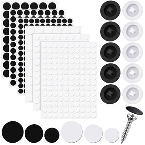 100 Pieces Self Tapping Plastic Screw Cap Covers and 580 Pieces Self Adhesive Screw Hole Stickers Furniture Screw Cover Stickers for Wood Screws Furniture (White)