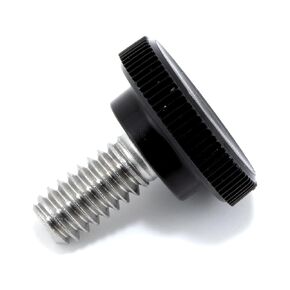 1/4"-20 x 1/2" Thumb Screw Stainless Steel - Black Knurled Round Plastic Knob - Standard/Coarse Thread Thumbscrew - Length: 0.500" - Proudly Built in USA - Package of (4)