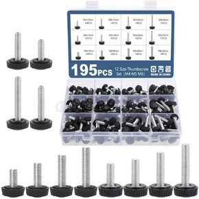 70PCS M6 Thumbscrew Set Carbon Threaded Knurled Knob Mounting Screw Grip Knobs Handle Bolts Round Clamping Screws Hose Clips for Kinds of Stand and Machine