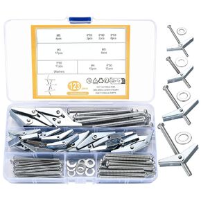 123pcs Toggle Bolt and Wing Nut Kit, Heavy Duty Hollow Wall Anchors for Drywall, Toggle Bolts and Wing Nut Set, Philips Round Head Toggle Wing Nut Bolt Butterfly Anchors for Hanging Heavy Items