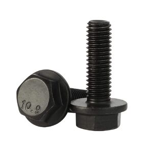 M6 x 16mm Flanged Hex Head Bolts Flange Hexagon Screws, Full Thread, Alloy Steel, Black Oxide Finish, Quantity 25