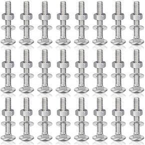 Zonon 25 Sets 1/4-20 x 2-1/2" Stainless Steel Carriage Bolts and Nuts Kit Round Head Square Neck Carriage Bolts Screws and Hex Nuts and Flat Washers, Stainless 18-8 Full Thread Coverage (Black)