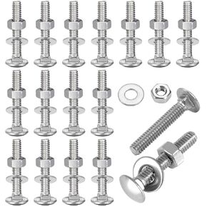 25 Sets Carriage Bolts and Nuts Kit 1/4-20 x 1-1/2" Stainless Steel Screws Round Head Square Neck and Hex Nuts & Flat Washers 304 Stainless Steel 18-8 Full Thread Coverage