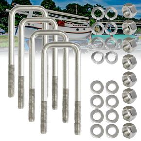 4Pack Square U-Bolt 1/2"-13 Thread Size, 304 Stainless Steel U Bolts 1/2" D x 3-1/16" W x 4-5/16" L with Washers & Nuts, for Replacement Parts and Accessories for Ski Boat, Fishing Boat