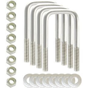 صُنع في الولايات المتحدة الأمريكية (4) 304 مسامير مربعة من الفولاذ المقاوم للصدأ على شكل حرف U بقطر 1/2 بوصة × عرض داخلي 2-1/16 بوصة × ارتفاع داخلي 4-3/4 بوصة مع صواميل وغسالات قفل SS للقوارب ومقطورات المرافق التي تناسب أكثر من ذلك 2" معدن in Kuwait