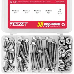 YEEZET 240PCS M5 M6 M8 Flanged Bolts and Nuts Kit,Stainless Steel 304 Metric Flanged Hex Screws Nuts Includes 14 Most Common Sizes
