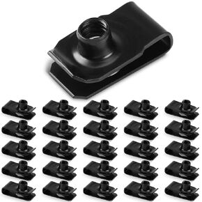25 Pcs Extruded U Type Nuts Bumper Fender U Style Clip on Nut Extruded U Style Nuts Spring Nuts Black U Style Fasteners for Automotive Metal Fender Grill Retainer Clips(M6)