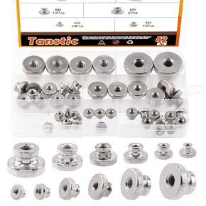 42Pcs Knurled Thumb Nuts, M3 M4 M5 M6 M8 M10 Round Knobs Fasteners with Nickel Plated Adjusting Nuts Metric Thread