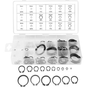 150pcs Black C Clips Snap Ring Shop Assortment 3mm - 32mm Internal External Lock Snap Retaining Ring Circlip for Industrial Fasteners 18 Sizes with Box