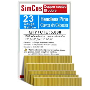 23 Gauge Pinner Nails (1/2",9/16",3/4",1",1-3/8") 5000 pcs Assorted 5 Sizes' Headless Pin Nails for 23 GA Pneumatic or Electric Pinner or pin Gun,Project Pack