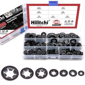 Hilitchi 180 Piece 304 Stainless Steel Internal Tooth Starlock Washers Quick Speed Locking Washers Push On Speed Clips Fasteners Assortment Kit - 7 Size