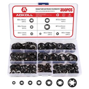 350PCS Internal Tooth Star Lock Washers, Push Nuts Assortment, Press On Retaining Locking Washer Assortment Kit (Black)