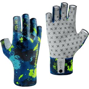 BASSDASH 3/4 Finger UPF 50+ Sun Gloves Breathable Anti-Slip Silicone Palm for Men Women Fishing Fingerless Cycling Running