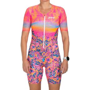 Zoot Women’s LTD Tri Aero Fz Racesuit, Short Sleeve Aerodynamic Cycle Race Swim Bike Run Tri Suit with Pockets UPF 50+ Fabric