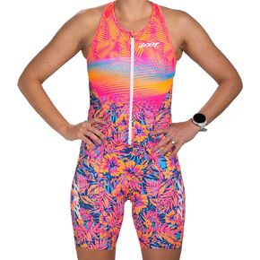 Zoot Women's LTD Tri Slvs Fz Racesuit, Sleeveless Cycle Race Swim Bike Run Tri Suit, Padded Chamois, Pockets, UPF 50+ Fabric