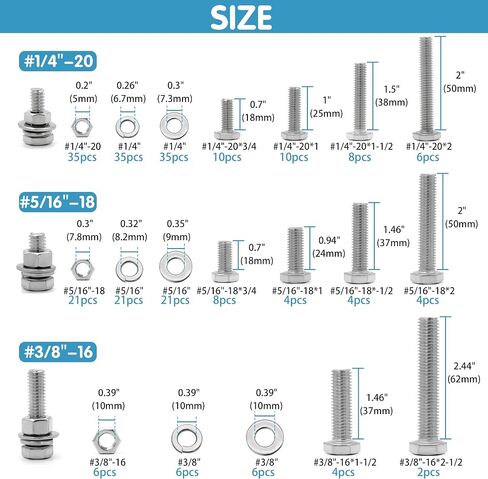 246PCS Hex Head Nuts and Bolts Assortment Kit, Stainless Steel 1/4-20, 5/16-18,3/8-16 Bolts and Nuts Kit, Assorted Nuts and Bolts, Flat & Spring Lock Washers with Case in Saudi Arabia