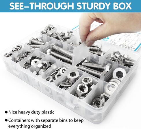 246PCS Hex Head Nuts and Bolts Assortment Kit, Stainless Steel 1/4-20, 5/16-18,3/8-16 Bolts and Nuts Kit, Assorted Nuts and Bolts, Flat & Spring Lock Washers with Case in Saudi Arabia