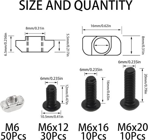 مجموعة متنوعة من مسامير M5 T-Nuts 180 قطعة، صامولة بفتحة T برأس مطرقة لسلسلة 2020 من الألومنيوم القياسي الأوروبي in Kuwait