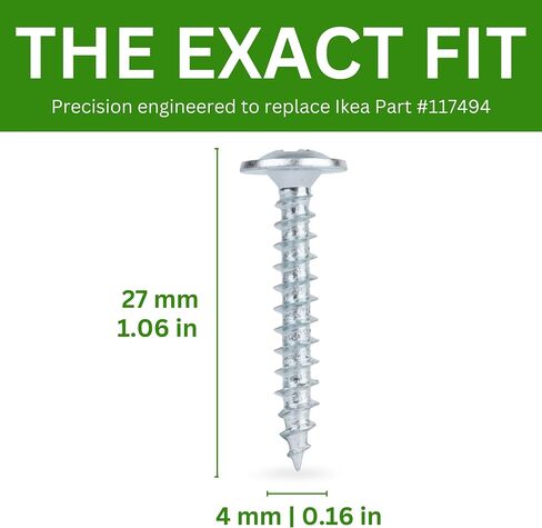 Spare Hardware Parts Replacement for IKEA Furniture Screw Chipboard Flat TLKX Screw - Part #117494 | Chipboard Screw M4.0-1.8×27 Full Thread with PZD2 Recess| Pack of 12 in Saudi Arabia