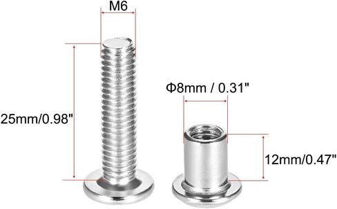 عمود برغي Uxcell مناسب لقطر الثقب 5/16 بوصة (8 مم)، ذكر M6 × 25 مم مشبك حزام ومسامير ربط جلدية من الفولاذ المقاوم للصدأ 5 مجموعات in Saudi Arabia